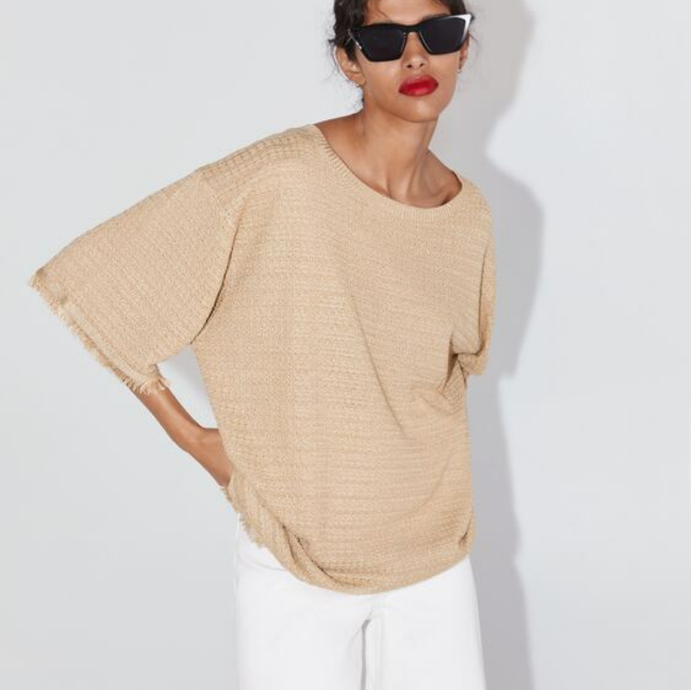 BRAND NEW Zara oversized fringed knit top